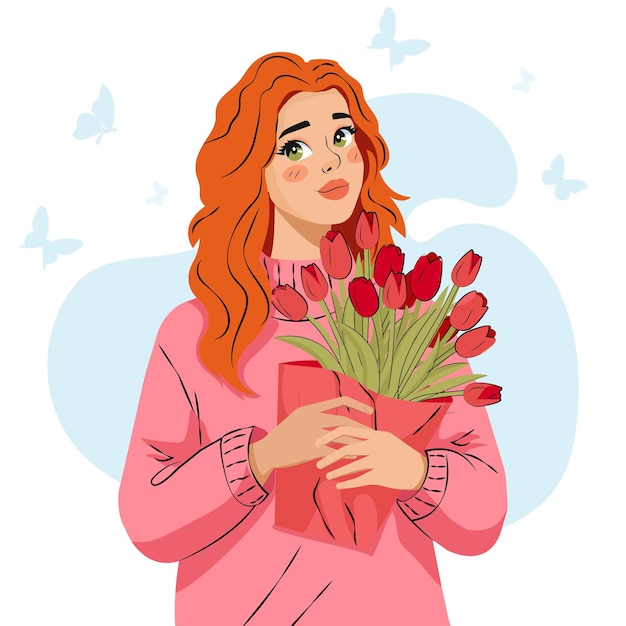 Une femme avec des tulipes