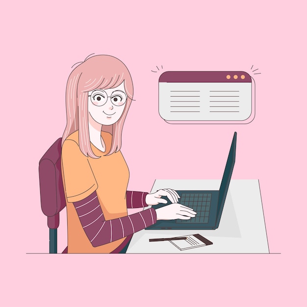 femme, utilisation, ordinateur portable, concept, illustration