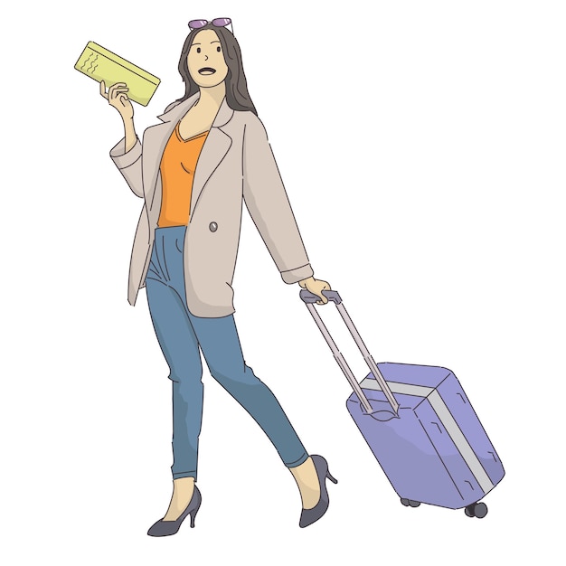 Vecteur femme valise affaires voyage vacances vacances appartement conception vecteur