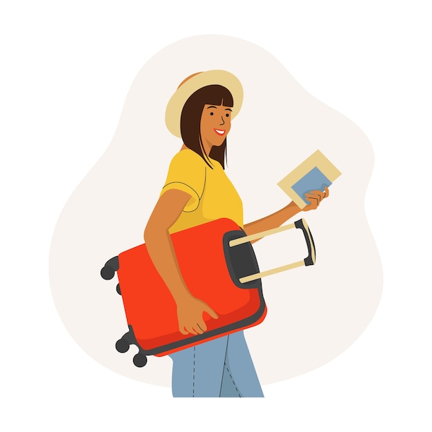 Femme avec une valise part en vacances Travel concept