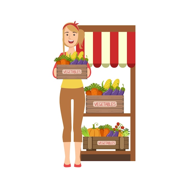 Femme vendant des légumes de la ferme sur le marché