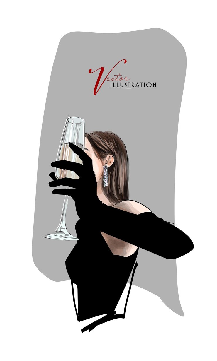 Vecteur femme un verre de champagne vecteur conceptuel créatif