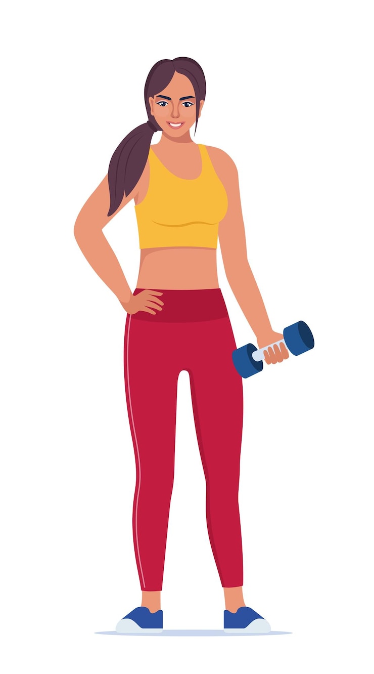 Vecteur femme vêtue de vêtements de sport fait des exercices avec des haltères illustration vectorielle