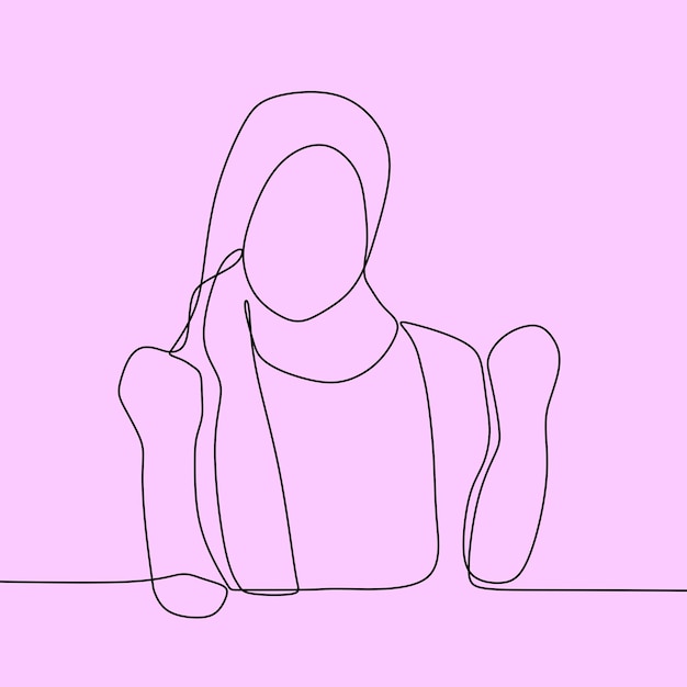 Femme Avec Voile Oneline Continu Dessin Au Trait Unique