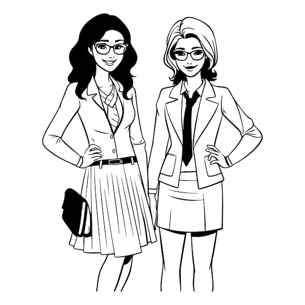 Vecteur femmes d'affaires avatar élégant personnage de dessin animé illustration vectorielle en noir et blanc design graphique