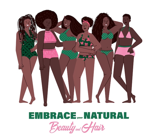 Femmes Africaines Avec Des Styles De Cheveux Naturels Debout En Maillot De Bain