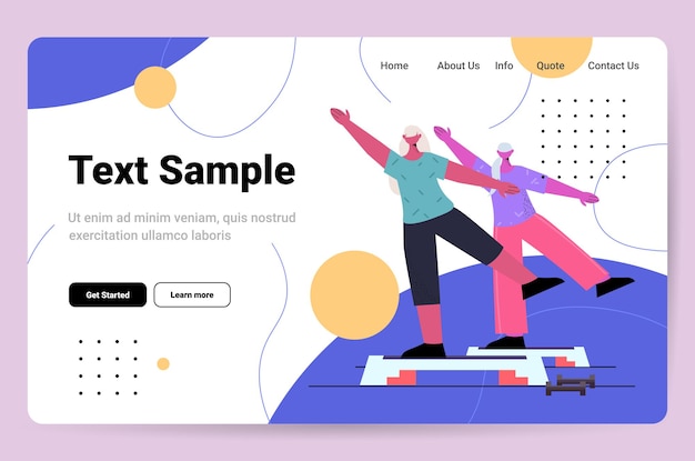 Vecteur femmes âgées faisant des squats sur une plate-forme d'étapes sportives s'entraînant en salle d'entraînement aérobique