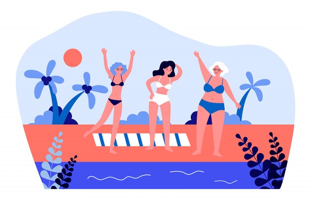 Femmes aînées, délassant, sur, plage