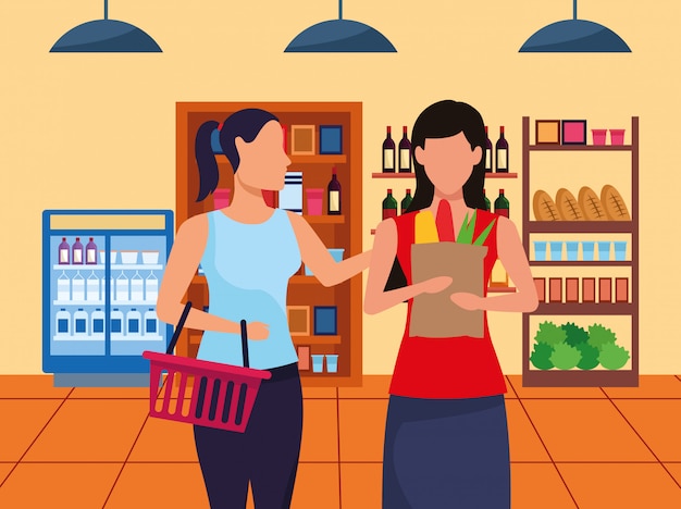 Femmes Avatar Au Supermarché Avec Stands Avec épicerie