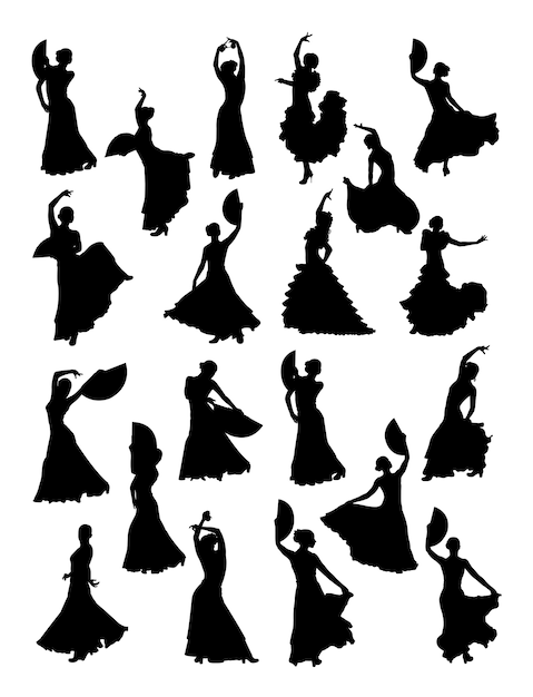 Vecteur femmes dansant silhouette flamenco