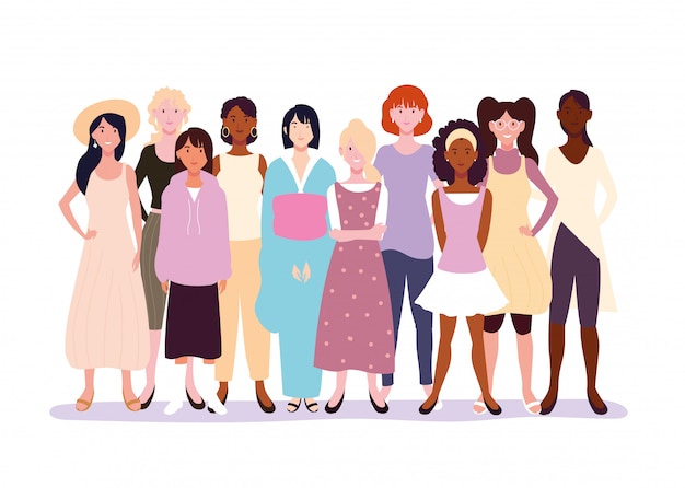 Femmes debout avec des poses différentes sur blanc