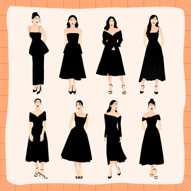 Vecteur femmes élégantes avec une illustration de robe noire