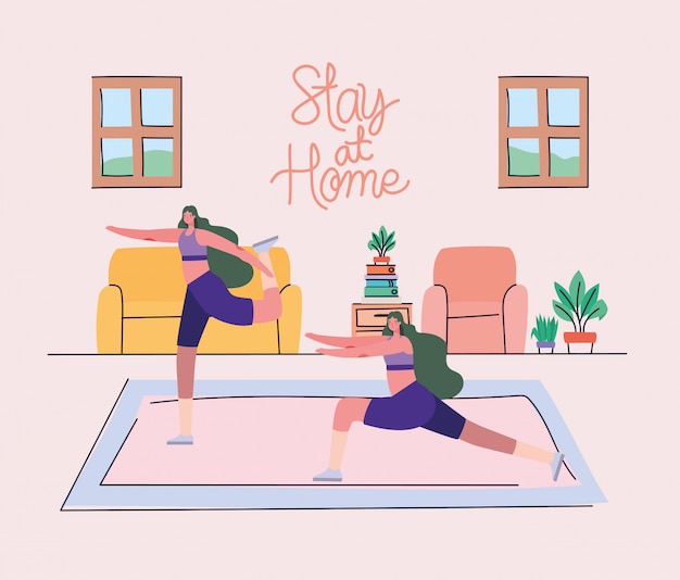 Femmes faisant du yoga à la maison