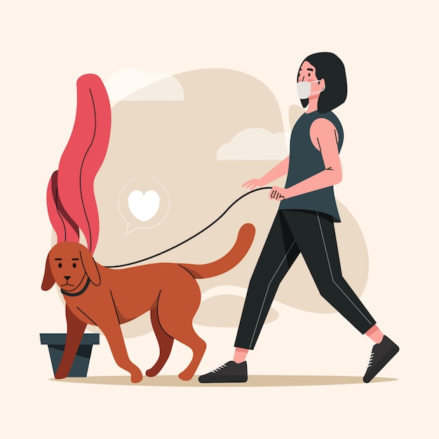 Vecteur femmes marchant avec un chien