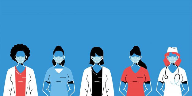 Femmes Médecins Avec Masques Et Uniformes