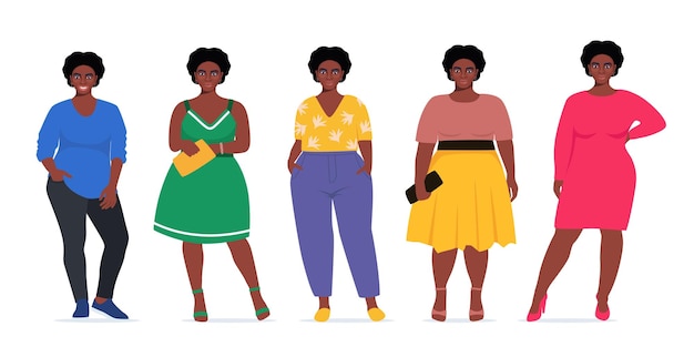 Femmes noires au corps positif Taille plus personnalité féminine attrayante, courbe, groupe en surpoids Taille excessive