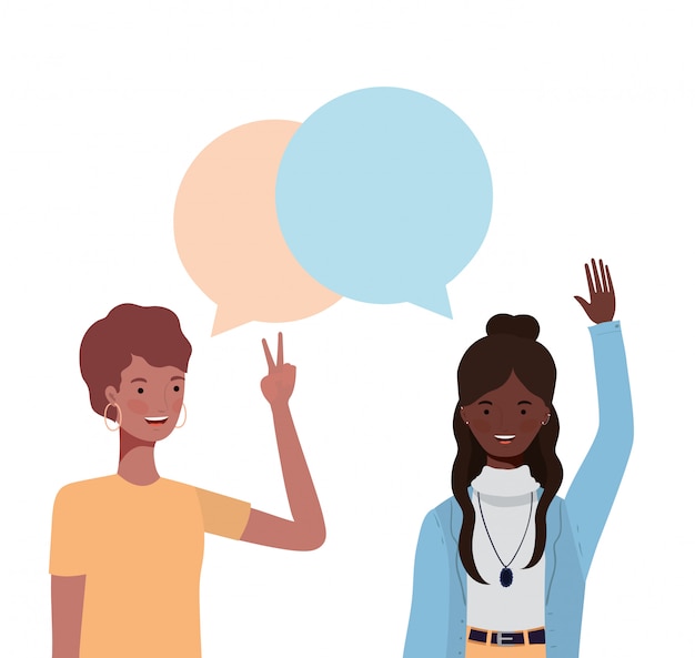 Femmes avec personnage avatar bulle