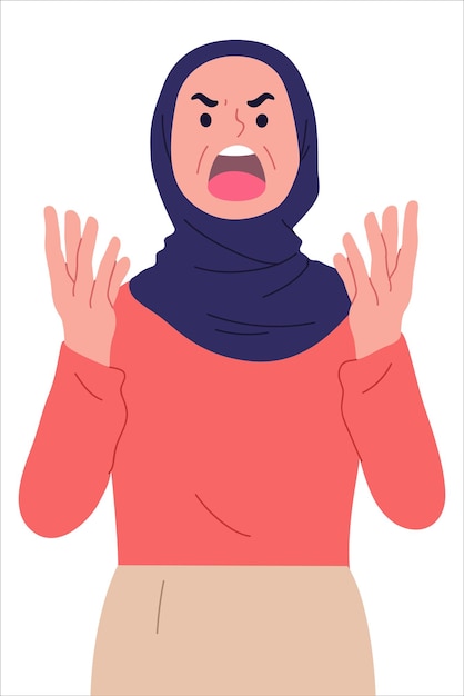 Vecteur les femmes portant le hijab expriment des émotions et des sentiments de colère qui débordent