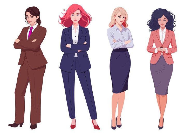 Vecteur des femmes professionnelles en costumes d'affaires avec les bras croisés qui dégagent de la confiance