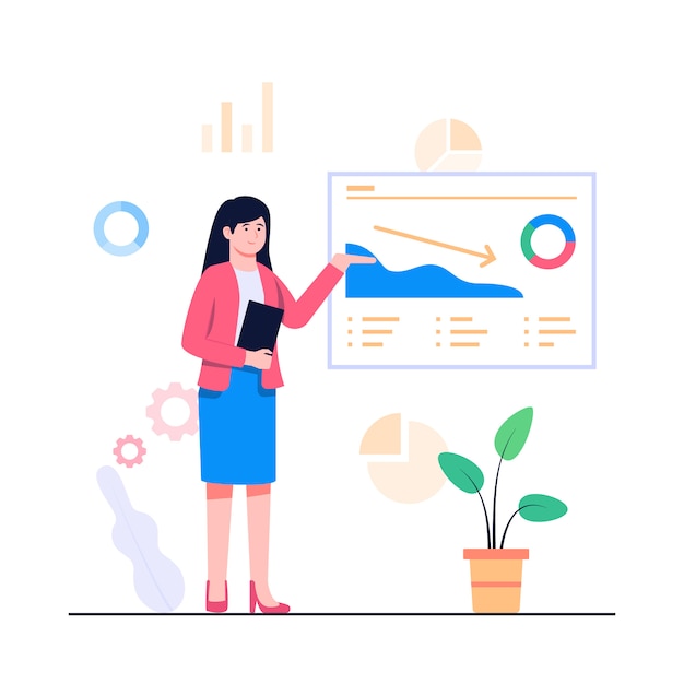 Femmes, rapport, concept, plat, illustration