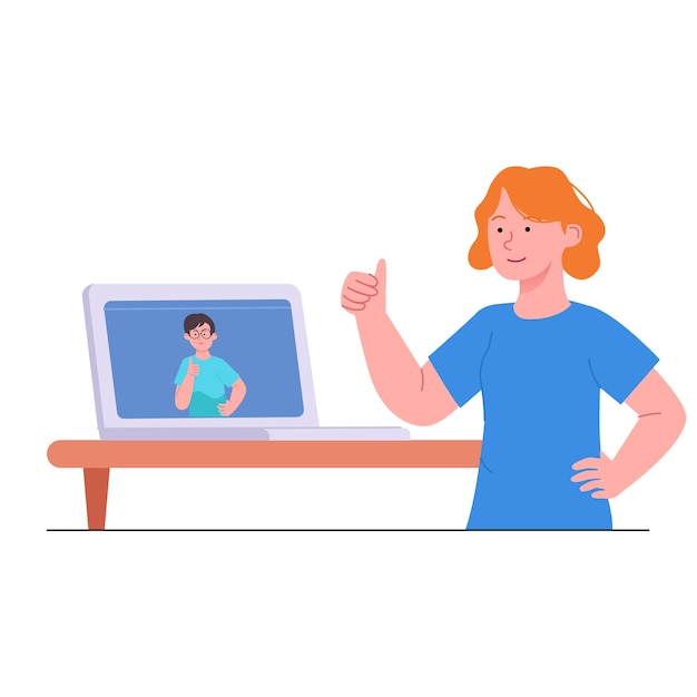 Vecteur femmes thumbs up sur l'illustration d'appel vidéo