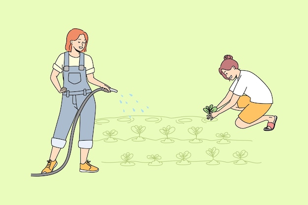 Femmes Travaillant Ensemble Dans Le Jardin