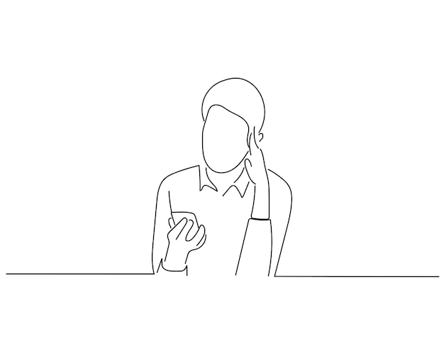 Les femmes utilisent un croquis de téléphone ou une illustration d'art en ligne continue