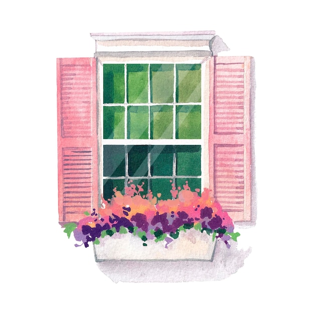 Fenêtre aquarelle avec des fleurs