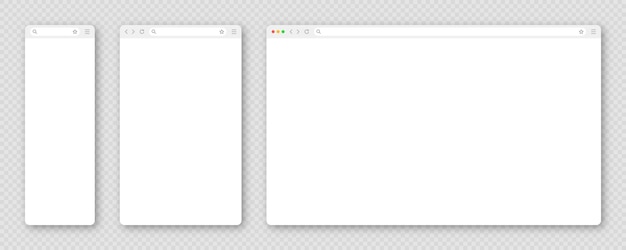 Fenêtre blanche du navigateur Web avec barre d'outils et champ de recherche Page Internet du site Web moderne dans un style plat