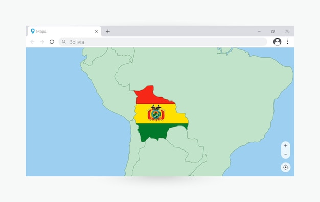 Vecteur fenêtre du navigateur avec la carte de la bolivie recherchant la bolivie sur internet
