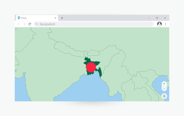 Vecteur fenêtre du navigateur avec la carte du bangladesh à la recherche du bangladesh sur internet