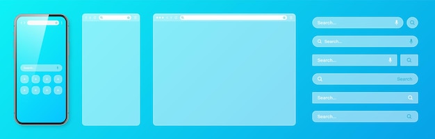 Fenêtre De Navigateur Internet Transparente Pour Smartphone Avec Divers Modèles De Barre De Recherche Moteur De Site Web
