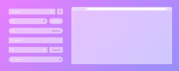 Vecteur fenêtre de navigateur internet transparente vide avec divers modèles de barre de recherche moteur de site web avec