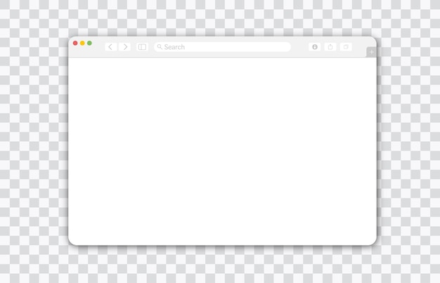 Fenêtre de navigateur vide sur fond transparent Maquette de page Web vide avec barre d'outils Panneau d'affichage