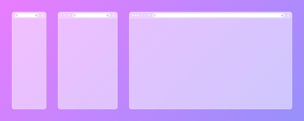 Fenêtre de navigateur Web transparente vide avec barre d'outils et champ de recherche sur un fond coloré moderne