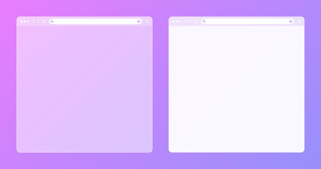 Fenêtre de navigateur Web transparente vierge avec barre d'outils et champ de recherche sur fond coloré moderne