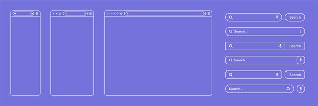 Vecteur fenêtre de page internet vide du navigateur web avec barre d'outils et champ de barre de recherche site web moderne en art linéaire de style plat modèle de navigateur pour tablette et smartphone illustration vectorielle