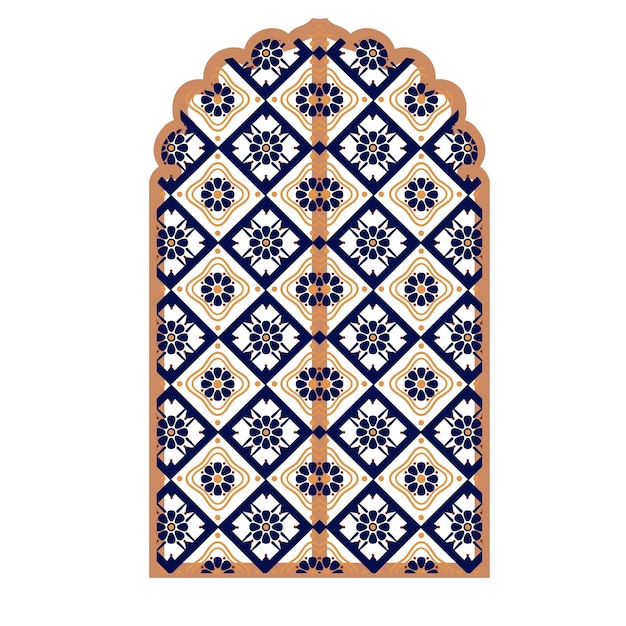 Fenêtre ou porte de l'islam. Cadre décoratif. Dôme de la mosquée et lanternes.