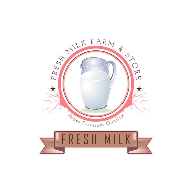 Vecteur ferme de lait frais et modèle de conception de logo laitier de magasin pour la marque ou l'entreprise et autre