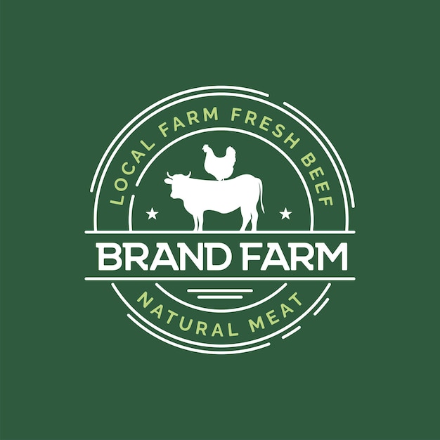 Vecteur ferme de vache et de poulet de concept de conception de logo de ferme