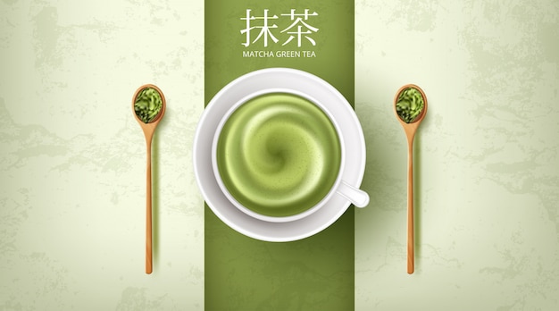 Fermez Une Tasse De Thé Vert Matcha Boisson Chaude Tardive. Illustration