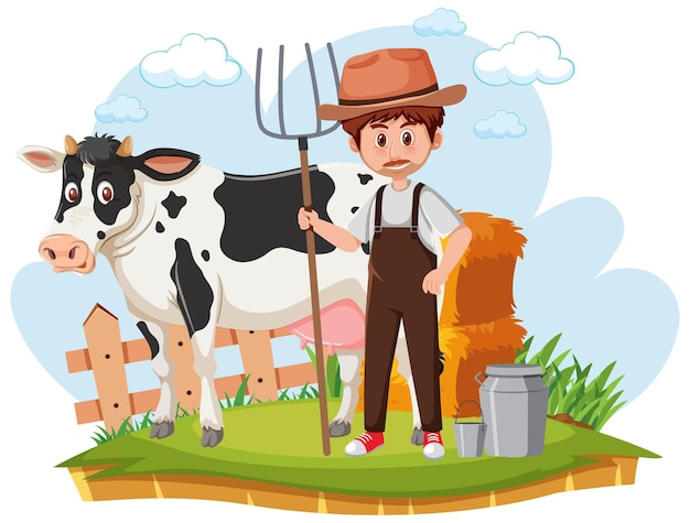 Fermier avec vache et lait