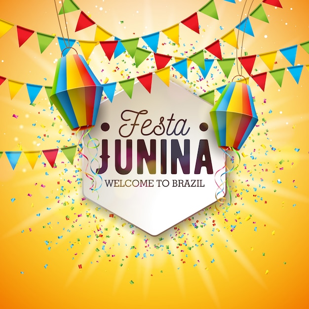 Festa Junina Illustration avec drapeaux de fête et lanterne en papier