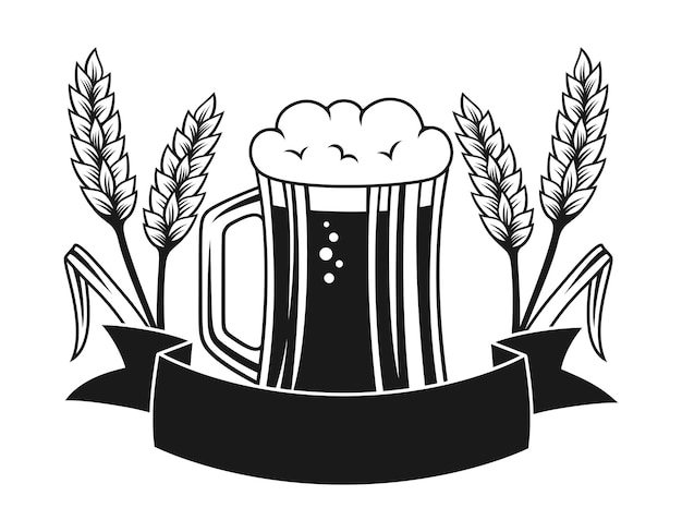Vecteur festival de la bière oktoberfest gravure design emblème de la société brassicole timbre monochrome bouteille d'oreille de blé