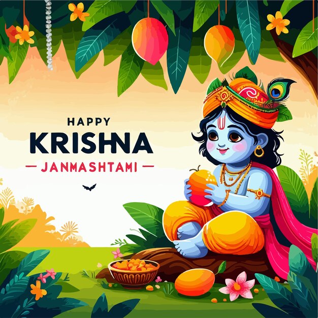 Le Festival Dahi Handi De L'heureux Krishna Janmashtami Conception D'illustration Vectorielle