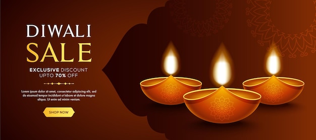 Le Festival De Diwali Offre Un Modèle De Fond De Grande Vente Avec Des Lampes Créatives, Un Ornement Floral, Un Fond Marron Abstrait