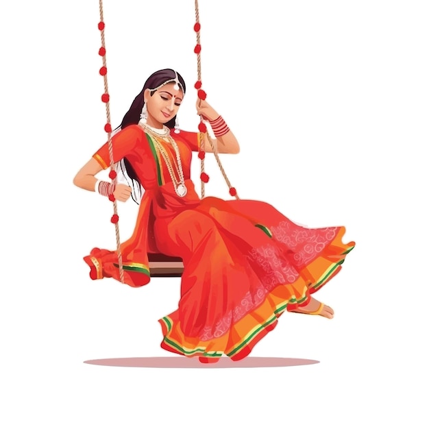Festival Hariyali Teej avec balançoire femme Illustration vectorielle