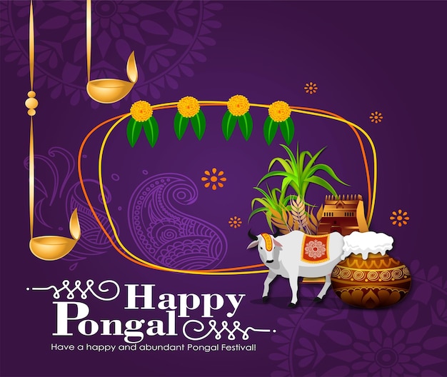 Festival Indien Du Sud Pongal Fond Modèle Conception Illustration Vectorielle Happy Pongal Holiday Har