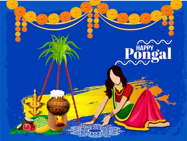 Festival Indien Du Sud Pongal Fond Modèle Conception Illustration Vectorielle Happy Pongal Holiday Har