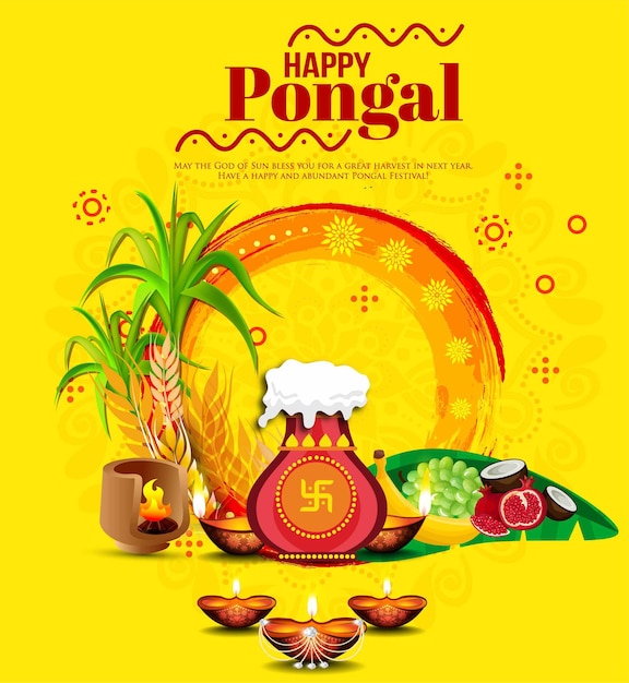 Festival Indien Du Sud Pongal Fond Modèle Conception Illustration Vectorielle Happy Pongal Holiday Har